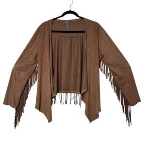 Boho Western Waterfall Fringe Cardigan Goblincore Earthy Hobbit Forestcore Brown